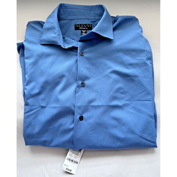 Alfani Men Regular-Fit Button Down Shirt Knit Quiet Harbor Blue 14-14.5 ,32-33 - Picture 2 of 4
